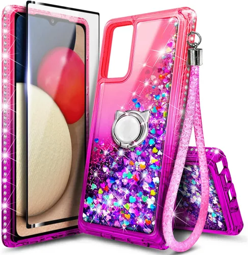 Miniatura 8 de NZND Compatible con funda de teléfono Samsung Galaxy A03S, gema Líquido flotante con purpurina brillante para mujeres y niñas con protector