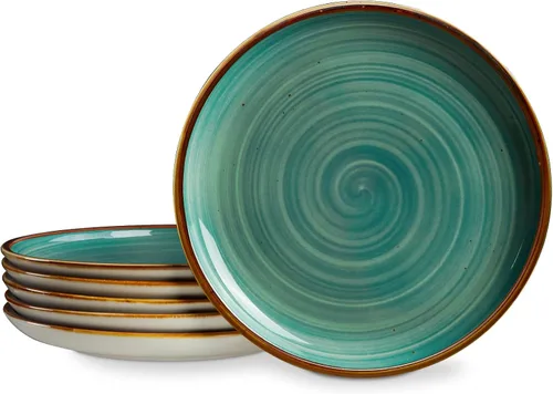 Miniatura 10 de Platos de cena de porcelana ONEMORE de 8.5 pulgadas, platos de postre y ensalada de cerámica con salpicaduras, juego de 4 platos para servir, aptos