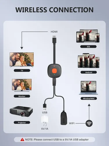 Miniatura 7 de Adaptador de dongle inalámbrico de pantalla HDMI 4K, TIMBOOTECH WiFi HDMI Dongle adaptador receptor de video de fundición
