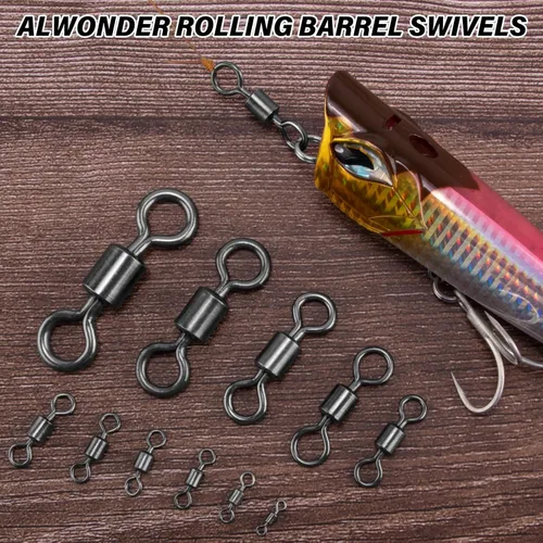 Miniatura 6 de Alwonder Barril de pesca giratorios, paquete de 40 a 100 aparejos de pesca giratorios de agua salada giratorios rodantes resistentes de terminal