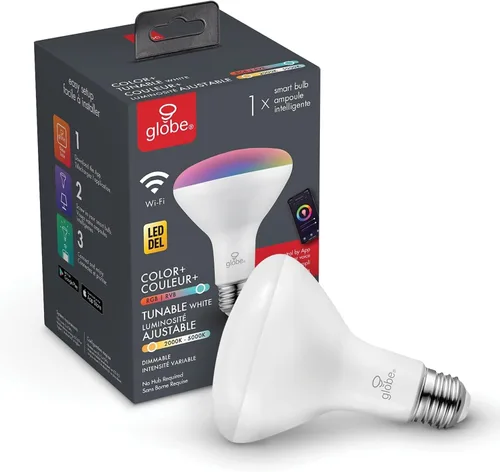 Miniatura 7 de Globe Electric Bombilla LED inteligente Wi-Fi de 10 vatios (equivalente a 65 W), multicolor, RGB sintonizable, blanco esmerilado, no requiere