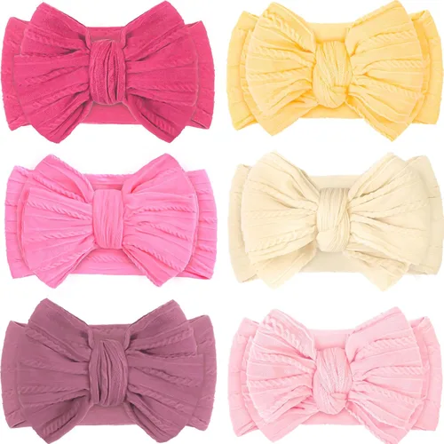 Miniatura 10 de CÉLLOT 6 piezas de diademas con moño para bebé, diademas de nylon, accesorios para el pelo con moño para bebé niña, esenciales para recién nacidos