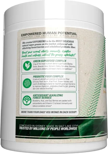 Miniatura 9 de EHP Labs OxyGreens Super Greens Powder - Superalimento de espirulina y clorella, jugo verde en polvo y suplementos de verduras con fibra prebiótica