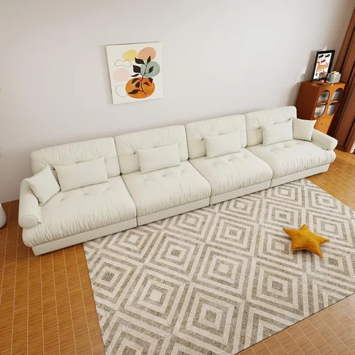 Miniatura 110 de Sofá modular de gran tamaño de 94 pulgadas, sofás seccionales grandes de color beige y blanco para sala de estar, juego de sofá de terciopelo, sofás