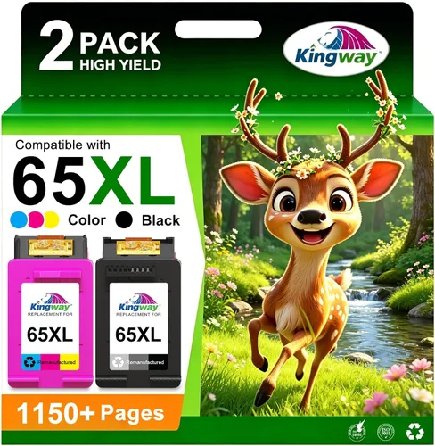 KINGWAY Paquete de 2 cartuchos de tinta 65XL, color negro y negro para cartuchos de tinta HP 65 65XL, funciona para impresoras HP DeskJet 3755 3772