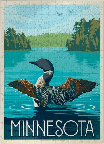 Miniatura 7 de MyPuzzle Minnesota: Loon, Póster vintage, rompecabezas prémium de 100 piezas para adultos