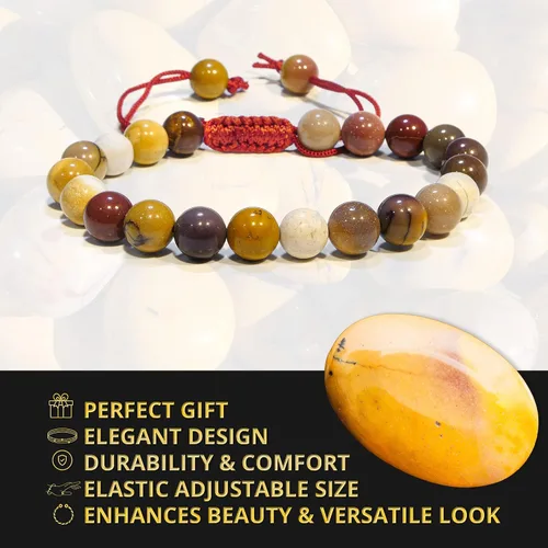 Miniatura 108 de Adjustable Crystal Bracelet – Gemstone Bead Bracelet with Adjustable Macrame String – Chic Gemstone Bracelet for Men and Women – 8mm Round Healing