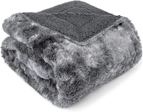 Miniatura 15 de PAVILIA - Manta de piel sintética reversible con diseño tie-dye color negro, suave, mullida y cálida, mantas y cobijas de sherpa para cama, manta