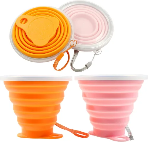 Miniatura 15 de Litoexpe 2 Pack Taza de Viaje Plegable de Silicona, Juego de Tazas de Camping Portátiles con Tapas, Gris y Azul Gris & azul