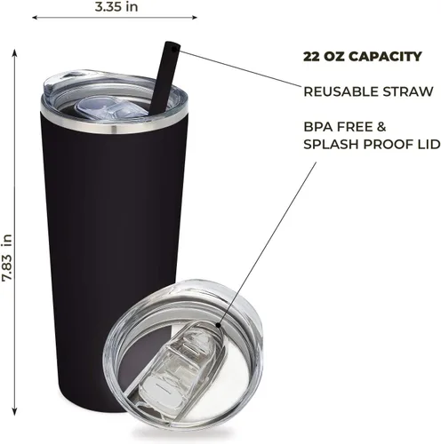 Miniatura 5 de Vaso de acero inoxidable aislado al vacío con tapa y pajita, taza temática de gatos para amantes de los gatos, taza para mamá y gato, taza