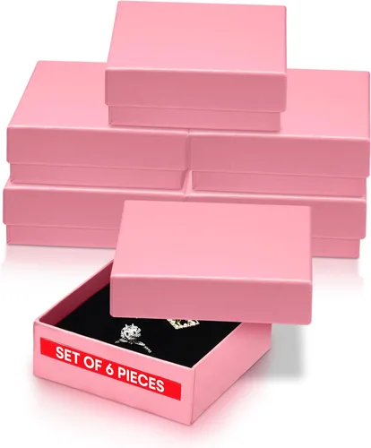 Dawhud Direct Joyero pequeño, paquete de 6 cajas de regalo pequeñas de cartón con tapas y cojín negro, ideal para aretes, pulseras y collares, cajas