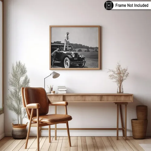 Miniatura 6 de Poster Master Póster vintage de golfista en la parte superior del auto antiguo, impresión deportiva retro, arte clásico para automóvil, arte