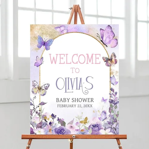 Miniatura 14 de Letrero de bienvenida editable de flores silvestres para baby shower, letrero de mariposa para baby shower, letrero con nombre personalizado