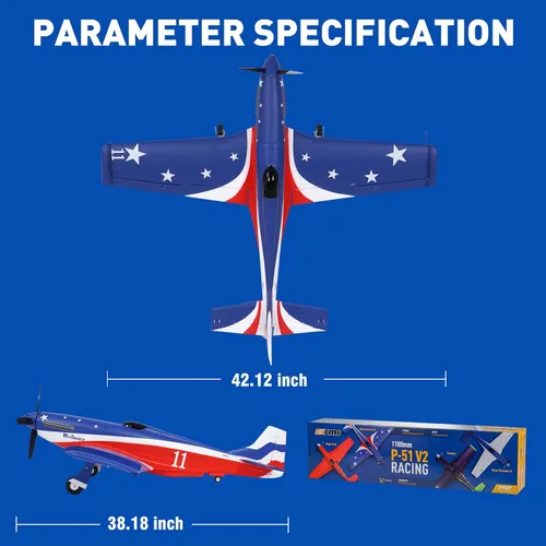 Miniatura 6 de Fms Avión a control remoto para adultos, avión de control remoto de 43.307 in P-51 MA Mustang sin reflejo V2 Hobby Rc aviones 6 canales PNP