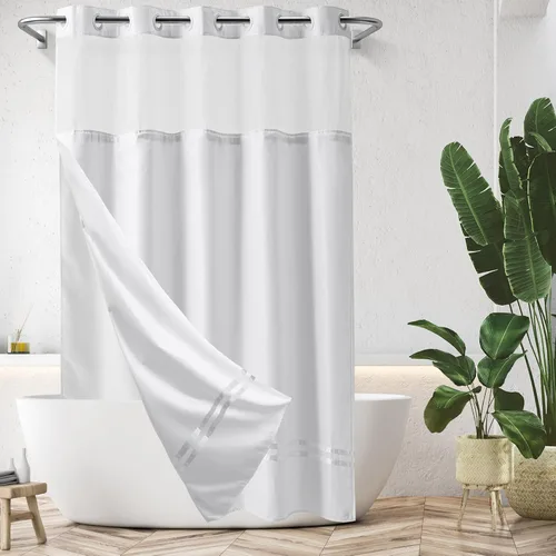 Miniatura 8 de Cortina de ducha River Dream con forro con ganchos a presión, cortina de baño sin necesidad de ganchos, de calidad hotelera, lavable a máquina, 36