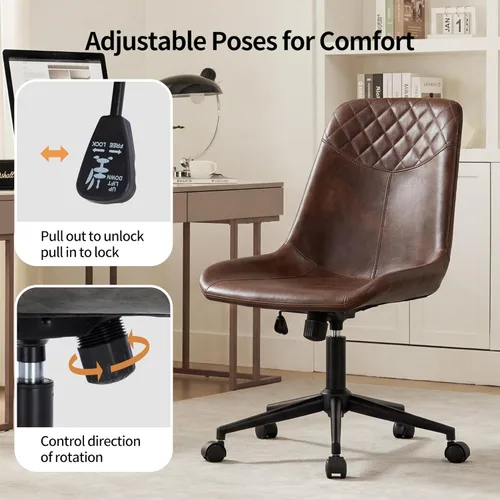 Miniatura 6 de DUHOME Silla de oficina moderna de cuero PU Silla de escritorio Silla giratoria para computadora marrón oscuro