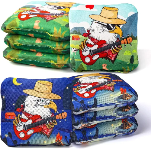 Miniatura 9 de EunHo Cornhole Bags Regulation Dual Sided Set of 8, Professional Cornhole Bean Bags Slick & Sticky Side Bags with Carry Bag Vaca/Águila