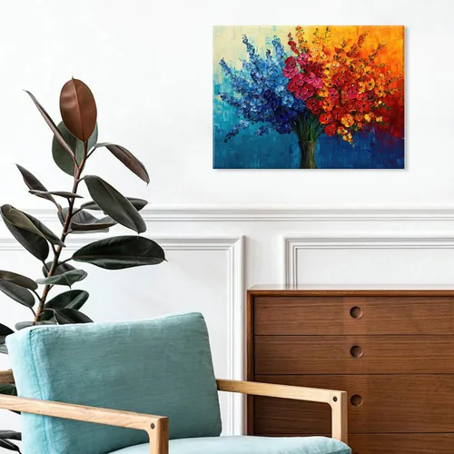 Miniatura 3 de Arte de pared de flores coloridas, pintura de flores silvestres, color verde azulado, rojo, naranja, textura abstracta, cuadro botánico, impresiones