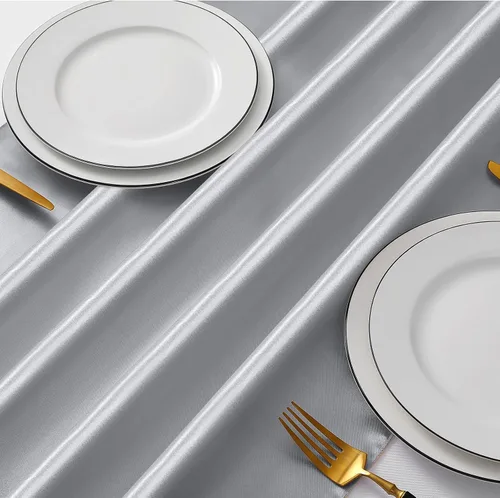 Miniatura 3 de Manyshofu 24 Piezas Caminos de Mesa de Satén Plateado – Tamaño Largo de 12 x 108 Pulgadas, Decoración de Camino de Mesa para Fiestas Brillante