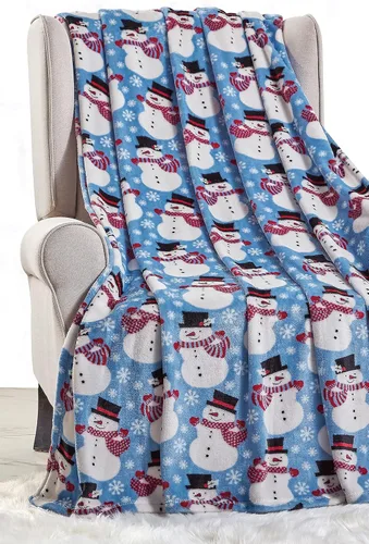 Manta navideña de muñeco de nieve azul, 50 x 60 pulgadas, forro polar sherpa de microfelpa ultrasuave, decoración navideña y regalo para sofá, cama