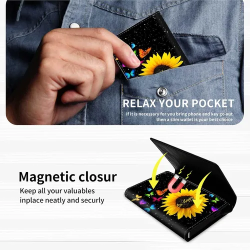 Miniatura 4 de DEGDFSGR Funda de aluminio para tarjetas de crédito, funda de cuero de primera calidad, bolsillo frontal, triple con bloqueo RFID, ranura