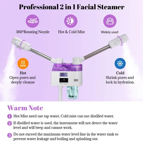 Miniatura 3 de Vaporizador facial profesional 2 en 1, vaporizador esteticista con niebla fría y caliente, vaporizador facial para limpieza profunda facial