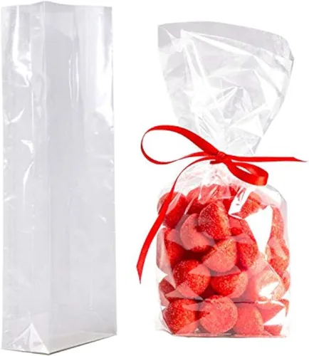 Morepack Bolsas de celofán con fondo plano reforzado con inserto de papel, 50 bolsas de celofán de 4.3 x 2 x 11.8 pulgadas con refuerzo