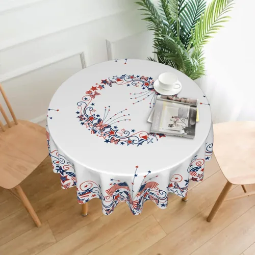 Miniatura 6 de Giwawa Mantel de Mesa Redondo con Bandera de EE. UU., Mantel Americano con Estrellas, Mariposas, Círculo, 152 cm. Mantel del 4 de julio, Día