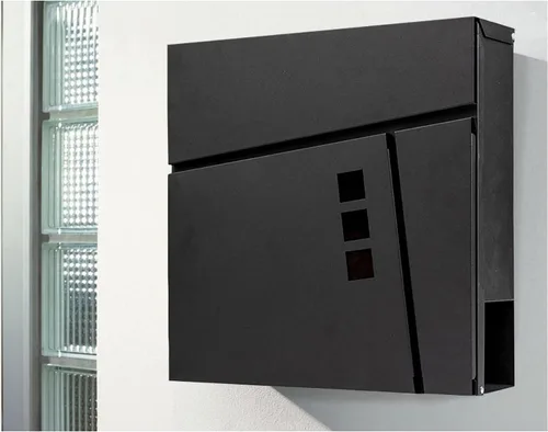 Miniatura 12 de Buzón de pared impermeable y resistente al óxido de gran capacidad con soporte para revistas de periódicos, buzón colgante seguro de acero Negro