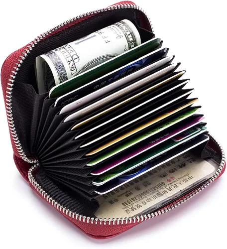Miniatura 4 de Tarjetero RFID de cuero genuino para tarjetas de crédito con cremallera, Moderno