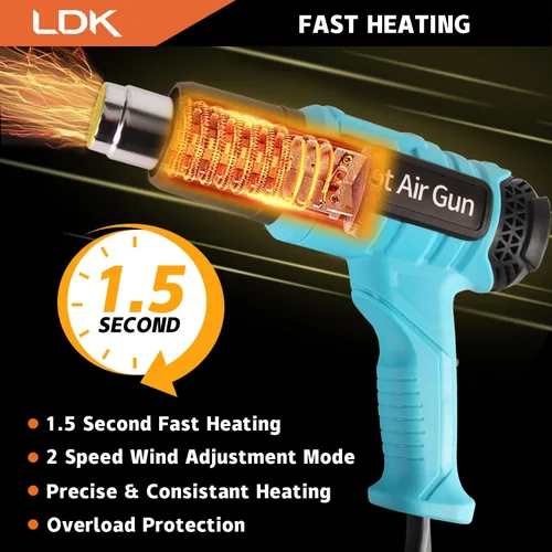 Miniatura 3 de LDK Pistola de calor, pistola de calefacción de control de temperatura variable de 140 °F a 1100 °F, kit de pistola de aire caliente resistente