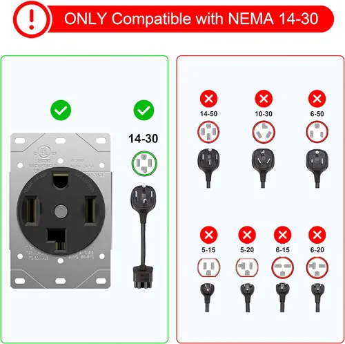 Miniatura 4 de CircleCord NEMA 14-50P a 14-30R Cable adaptador de cargador EV compatible con EV y uso de secadora, para carga EV de nivel 2, diseño doblado de 180
