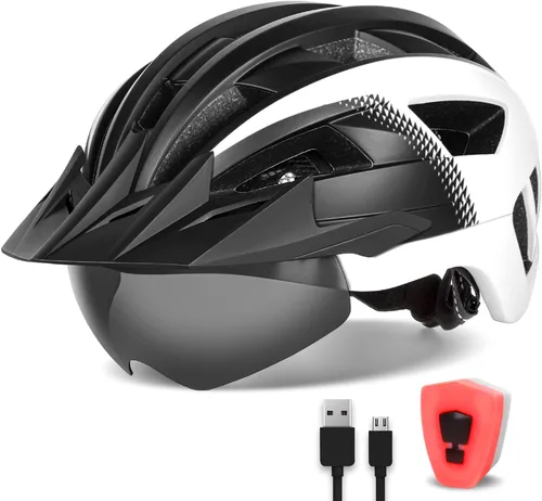 Miniatura 10 de Adult Bike Helmet with Visor and Goggles for Men Women Mountain Road Bicycle Helmet Rechargeable Rear Light Cycling Helmet