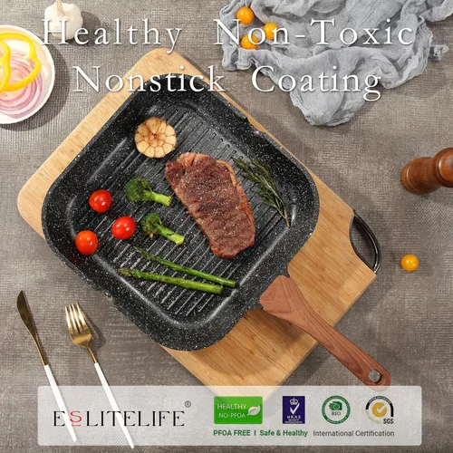 Miniatura 3 de Eslite Life Parrilla antiadherente de 9.5 pulgadas para cocina interior, sartén cuadrada grande versátil compatible con inducción para cocinar a