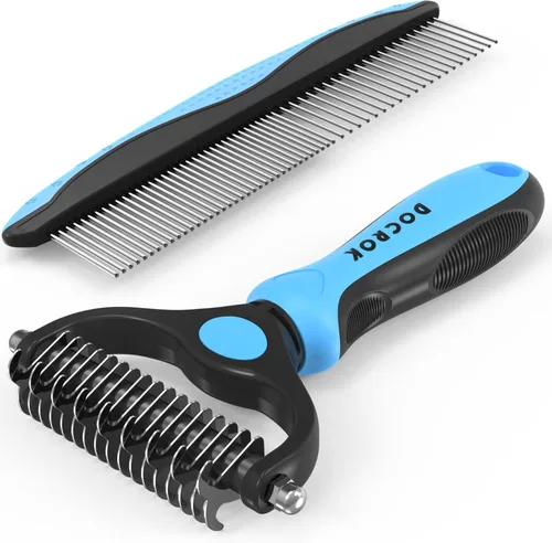 Miniatura 11 de Docrok Cepillo de Aseo para Mascotas y Peine de Metal Combo, Cepillo para Gatos Cepillo para Perros para Muda de Pelo, Rastrillo de Subpelo para Gris