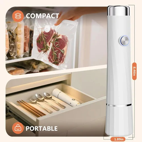 Miniatura 10 de Sellador al vacío para alimentos (selladores al vacío compactos + 30 bolsas de vacío reutilizables), potente sellador al vacío de mano