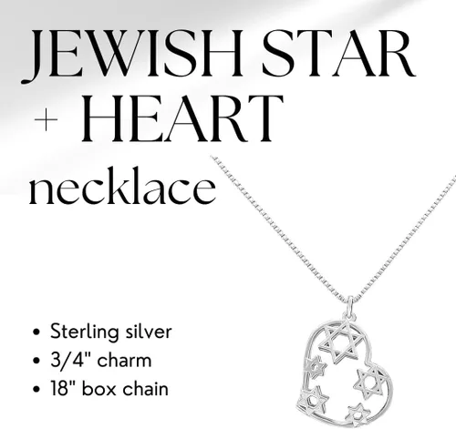 Miniatura 2 de Alef Bet by Paula Collar de estrella de David, colgante de corazón de plata de ley, regalo de joyería judía para mujer