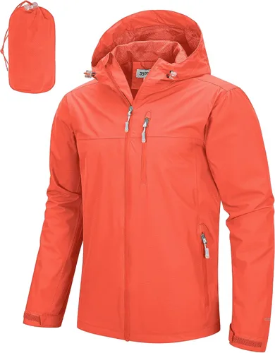 Miniatura 10 de 33,000ft Chaqueta de lluvia plegable para hombre, chaqueta ligera impermeable con capucha, impermeable tipo gabardina para ciclismo