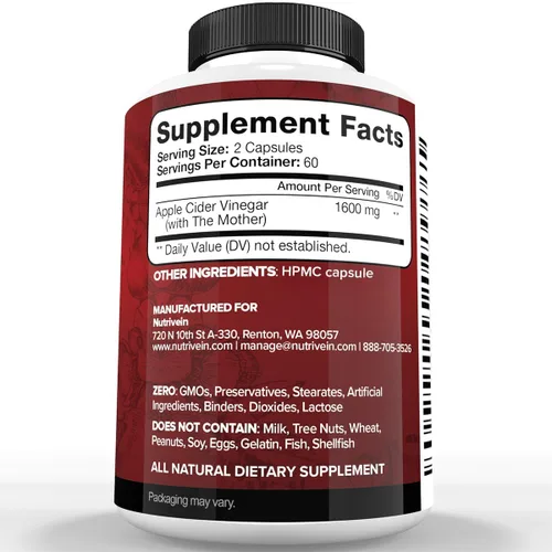 Miniatura 5 de Nutrivein Paquete de suplementos premium de berberina, vinagre de sidra de manzana y vitamina C liposomal: cápsulas de vitamina C de alta absorción