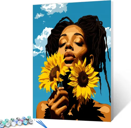 Miniatura 34 de Pintura por Números Afroamericana DIY Pintura Acrílica Kit de Pintura por Números para Niños Adultos Principiantes Chica Negra de Moda DIY Pintura