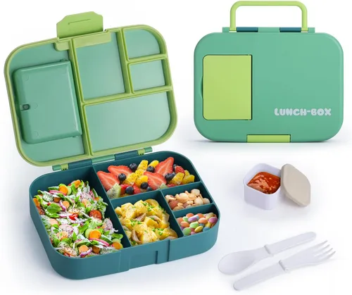Miniatura 8 de QQKO Lonchera Bento para niños, lonchera para adultos, contenedores para niños y niñas con 5 compartimentos, contenedor de comida con utensilios