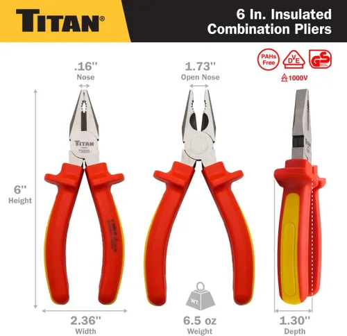 Miniatura 3 de Titan 73326 Alicates combinados aislados VDE de 6 pulgadas