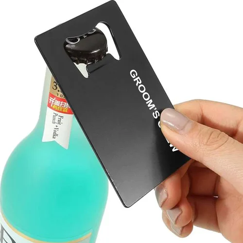 Miniatura 6 de PartyGifts&beyond Regalos para padrinos de boda, 7 unidades, abrebotellas de tarjetas de crédito, tapa de acero inoxidable para abrebotellas