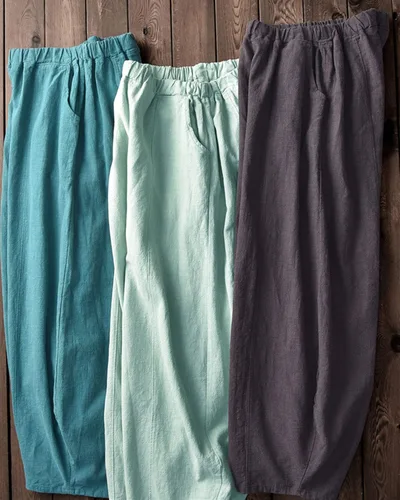 Miniatura 7 de IXIMO - Pantalones de lino y algodón holgados para mujer con cintura elástica y ajuste relajado estilo harén