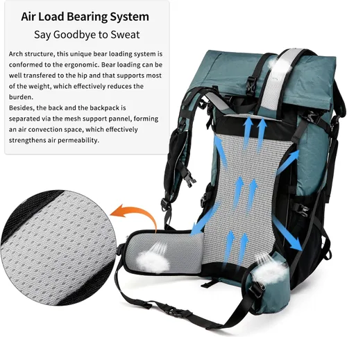 Miniatura 6 de Mochila de senderismo, 40L a 50L de capacidad extra grande, bolsa de senderismo, mochila de campamento con marco interno, mochila deportiva ligera