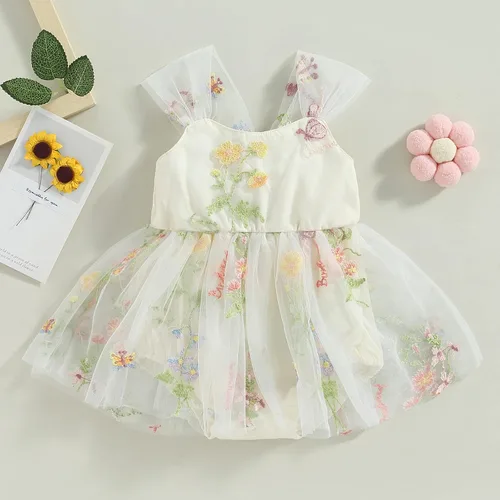 Miniatura 77 de Mameluco para bebés y niñas de 3, 6, 9, 12, 18 meses, enterizo de manga corta, fruncido, faldas y dobladillo, diadema