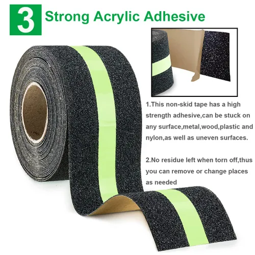 Miniatura 3 de RELIANCER Cinta de agarre de seguridad antideslizante de 2 pulgadas x 30 pies, color verde que brilla en la oscuridad, cinta de seguridad Verde/Negro