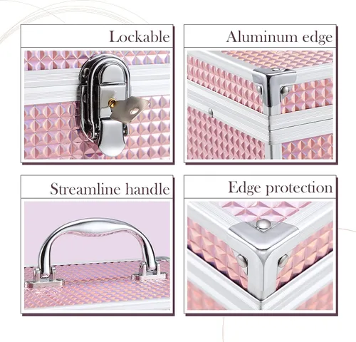 Miniatura 5 de Hododou Caja de maquillaje de joyería para mujer con espejo y bandeja con cerradura para cosméticos estuche de almacenamiento portátil