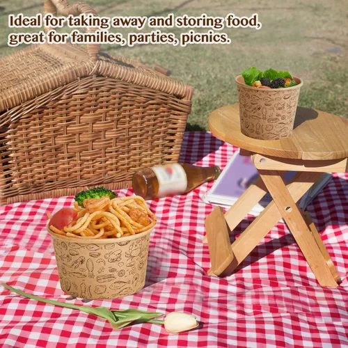 Miniatura 7 de LITOPAK Paquete de 50 recipientes de papel de 12 onzas con tapas ventiladas, vasos de papel kraft para alimentos, recipientes de sopa con tapas
