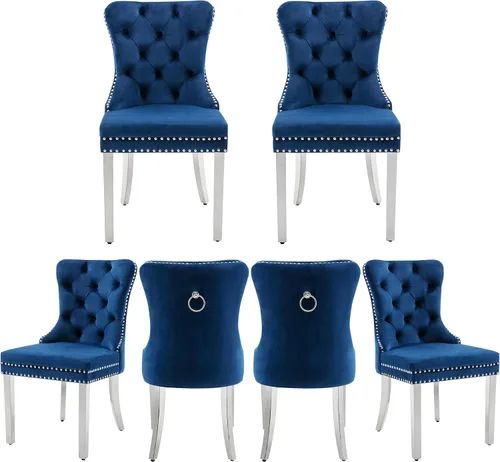 Miniatura 30 de Juego de 2 Sillas de Comedor, Sillas de Terciopelo Acolchado con Patas Modernas de Acero Inoxidable, Ribete de Remaches con Anilla Metálica